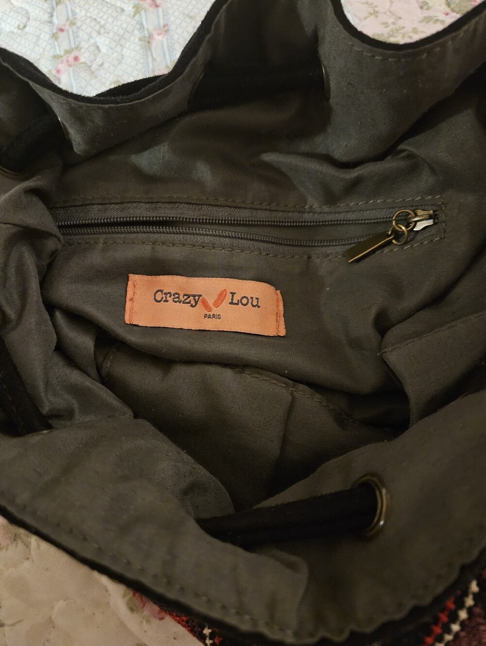 Crazy Lou  Black Suede Like Embroidered Crossbody Bag with Red and Gold Accents - Picture 5 of 6